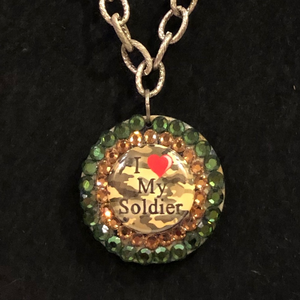 I Love My Soldier Rhinestone Pendant Necklace